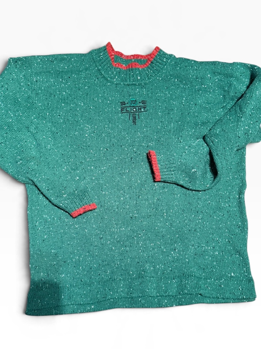 Vintage 90s Esprit Teal Crewneck Sweater with Red Trim - M